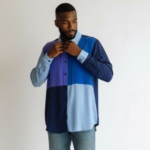 XINNO men’s color, Block 100% silk longsleeve dress shirt excellent condition